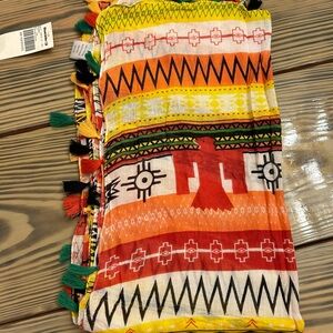 Woman’s multicolored striped Tribal scarf made in India/ colored boho tassels
